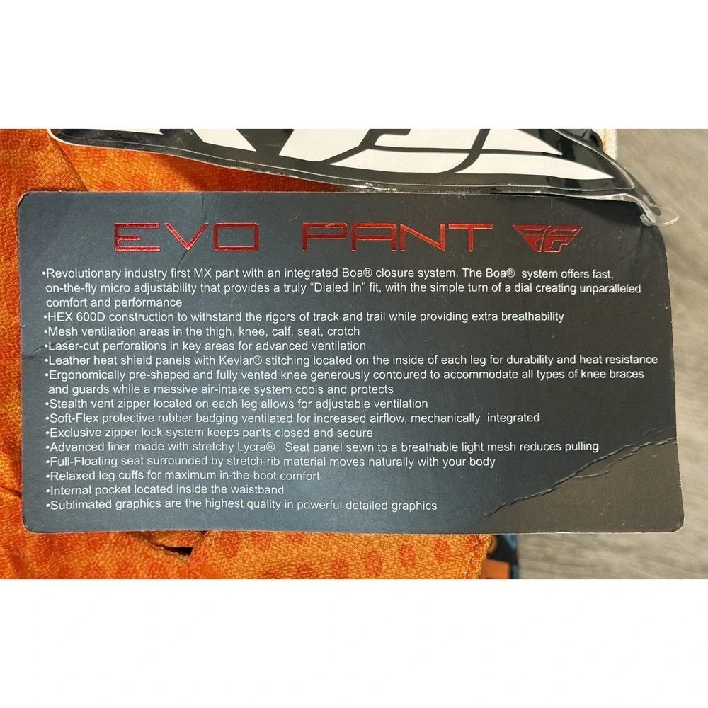 Fly Racing Pants Mens 32 EVO 2.0 Orange Teal Padded MTX Motocross Racing NEW